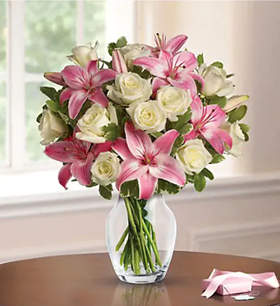 Lovely Pink Lily And White Rose