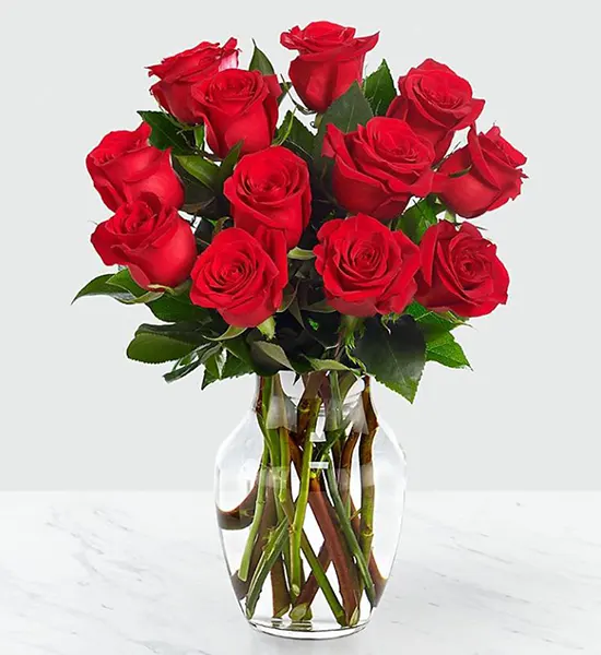 12 Rose With Glass Vase