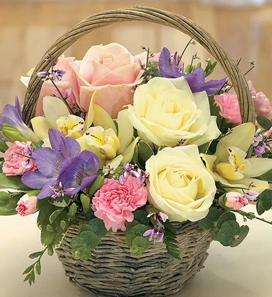 Mix Flower Pink Handle Basket Argument