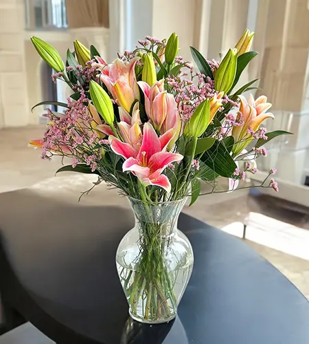 Elegant Pink Lilies in a Vase – Grace in Bloom