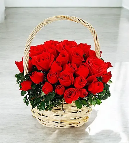 Graceful Red Roses Flower Basket