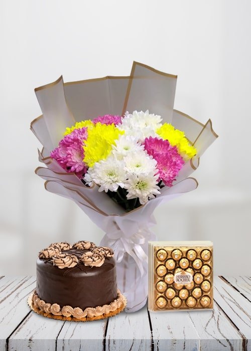 Light Pink Rose Bouquet With Cake Combo