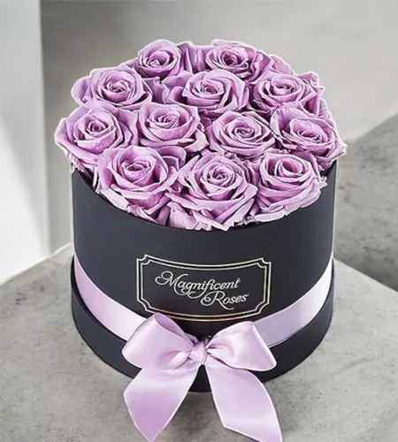 Pleasant Purple Roses Flower Box