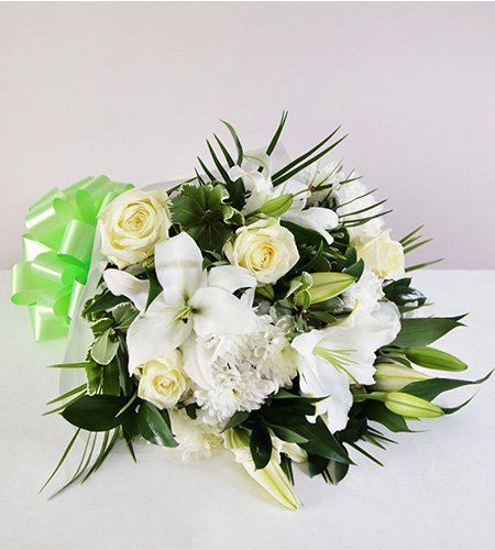 White Lily And Rose Funeral Arrangement