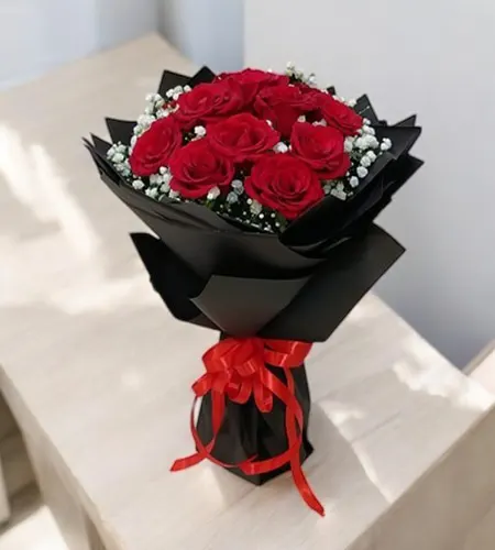 Elegant Red Roses Bouquet - 15 Pieces