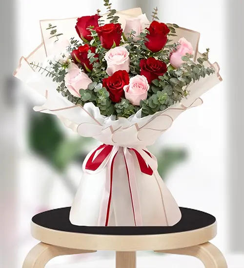 Beauty of Red & White Roses Bouquet