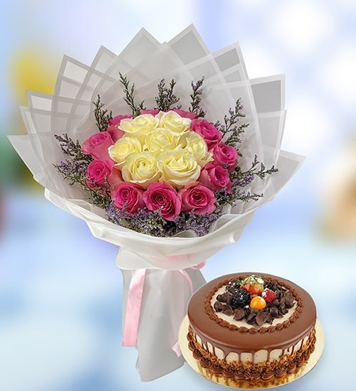 Magnificient White & Pink Roses Combo