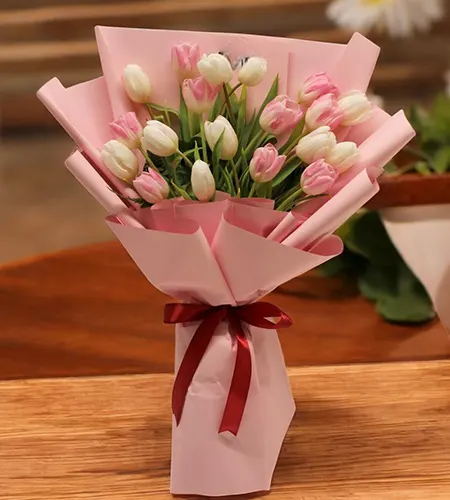 Bouquet of 20 Pink and White Tulips