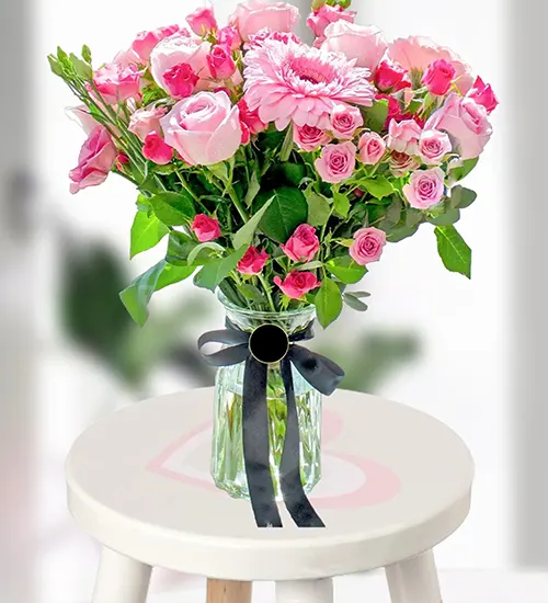 Elegant Pink Rose & Chrysanthemum Glass Vase