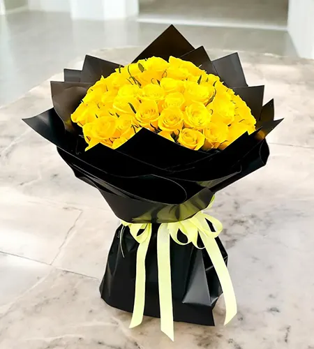 25 Radiant Sunshine Yellow Roses Bouquet