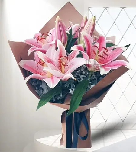 Fresh Pink Lilies Bouquet - 5 Stems of Pure Elegance