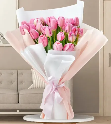 Bouquet of 25 Pink Tulips - Elegance in Every Stem