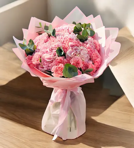 Pink Hydrangea & Carnation Bouquet - Elegance in Every Bloom