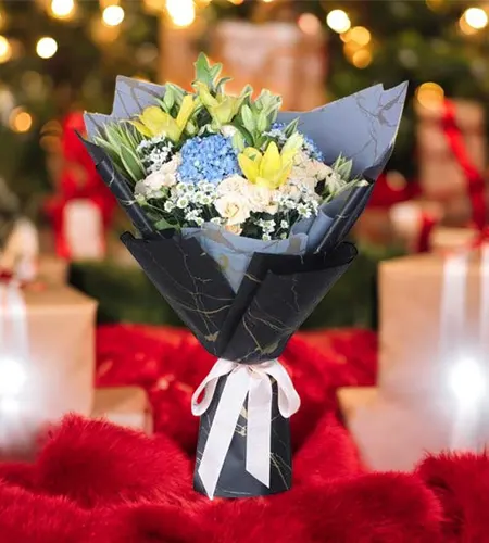 Sunset Flower Bouquet - Vibrant Blooms with Elegant Wrapping