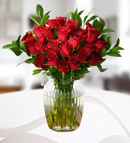 25 Red Rose Glass Vase Arrangement