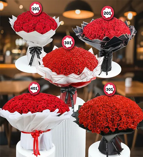 1300 Red Roses Valentine Bouquet Set of 5