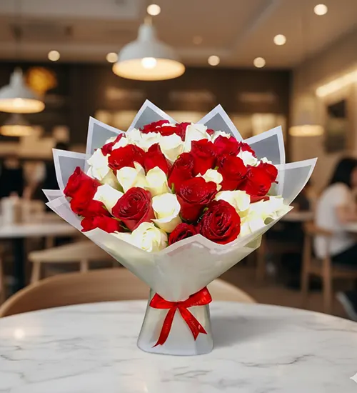 40 Red and White Rose Bouquet