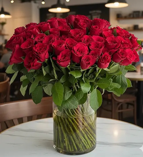 60 Red Roses in Glass Vase – Valentine Special