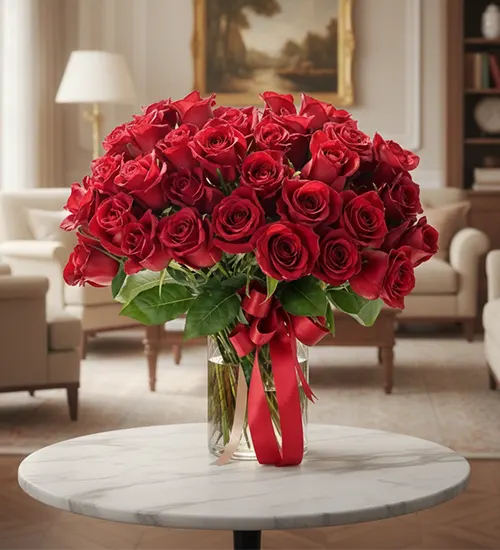 30 Red Roses in a Glass Vase – Perfect for Valentine
