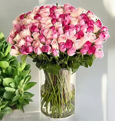 Pink and White Rose Va...