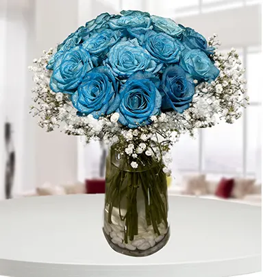 20 Blue Roses Glass Va...