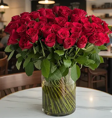 60 Red Roses in Glass ...