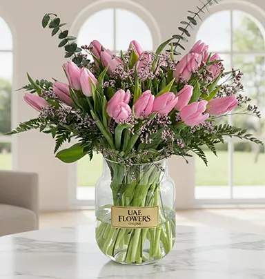 30 Pink Tulips Glass V...
